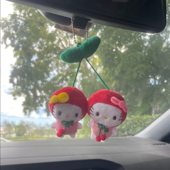 Hello Kitty Sanrio Cherry Car Charm Mirror Hanging Plush Keychain Pin Y2K - Picture 1 of 2